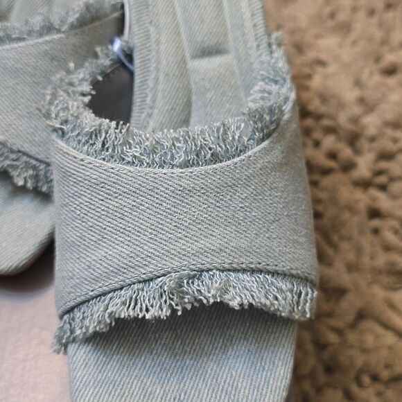 New Falls Creek women's size 7 Fringe Denim Slide 3‎ inch chunky Heel shoe - Picture 2 of 6